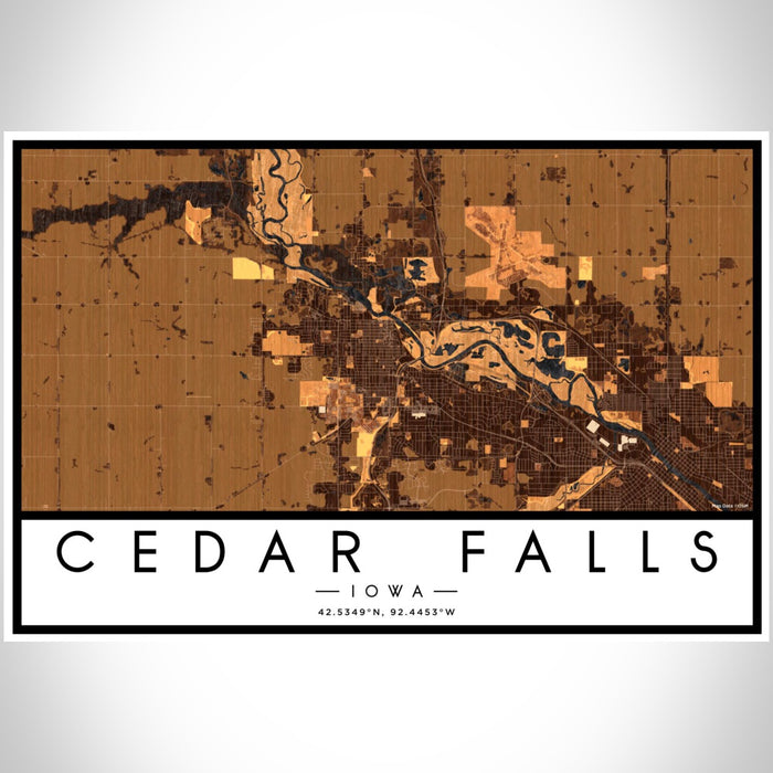 Cedar Falls Iowa Map Print Landscape Orientation in Ember Style With Shaded Background