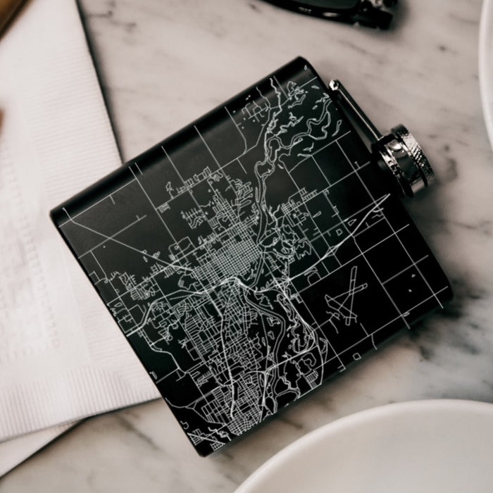 Cedar Falls Iowa Custom Engraved City Map Inscription Coordinates on 6oz Stainless Steel Flask in Black