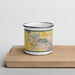Front View Custom Cedar Falls Iowa Map Enamel Mug in Woodblock on Cutting Board