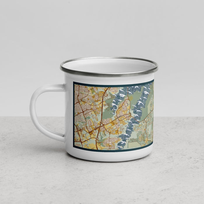 Left View Custom Cedar Hill Texas Map Enamel Mug in Woodblock