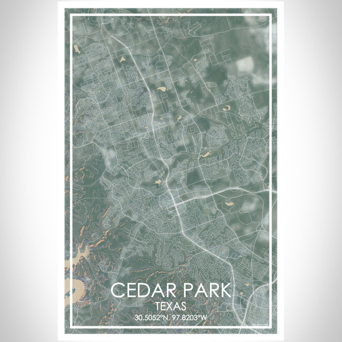 Cedar Park Texas Map Print Portrait Orientation in Afternoon Style With Shaded Background