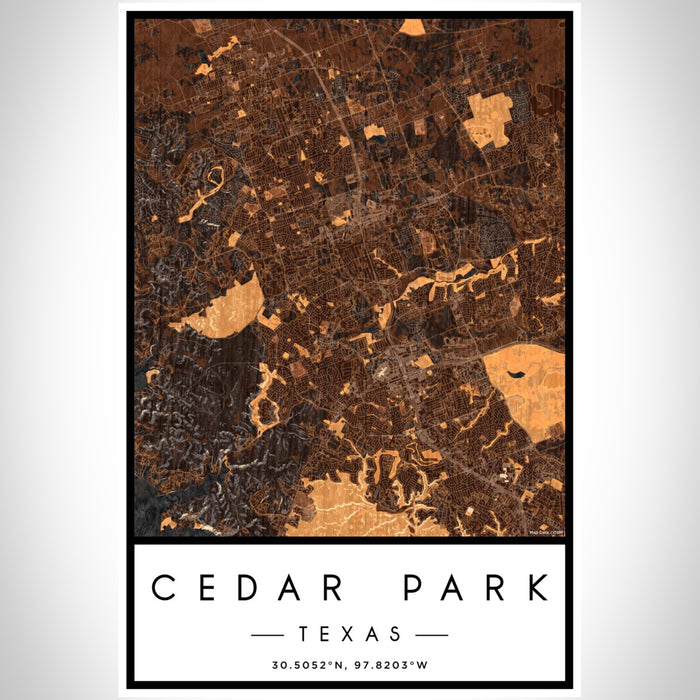 Cedar Park Texas Map Print Portrait Orientation in Ember Style With Shaded Background