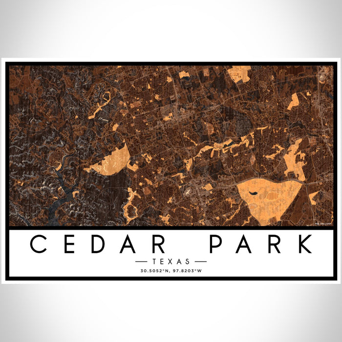Cedar Park Texas Map Print Landscape Orientation in Ember Style With Shaded Background