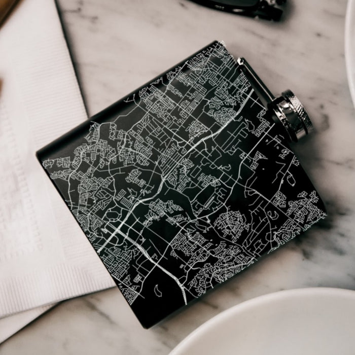 Cedar Park Texas Custom Engraved City Map Inscription Coordinates on 6oz Stainless Steel Flask in Black