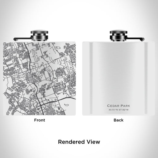 Rendered View of Cedar Park Texas Map Engraving on 6oz Stainless Steel Flask in White