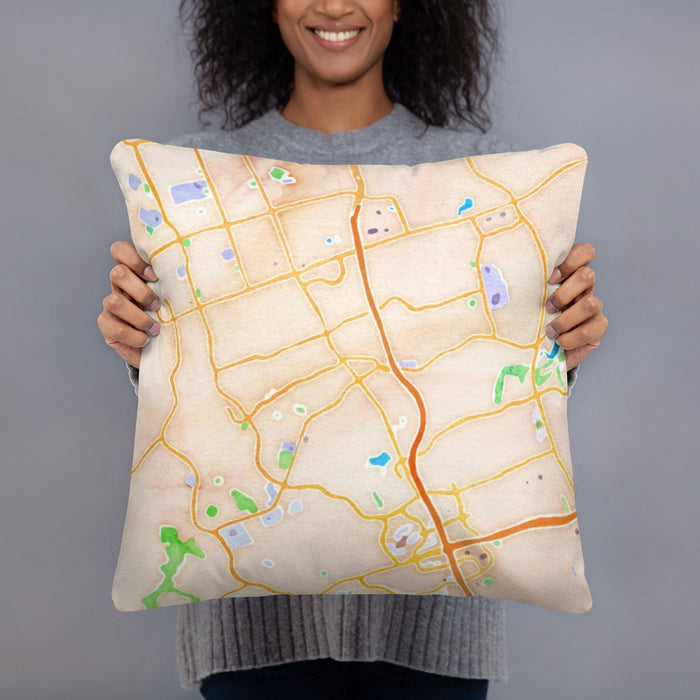 Person holding 18x18 Custom Cedar Park Texas Map Throw Pillow in Watercolor