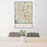 24x36 Cedar Park Texas Map Print Portrait Orientation in Woodblock Style Behind 2 Chairs Table and Potted Plant