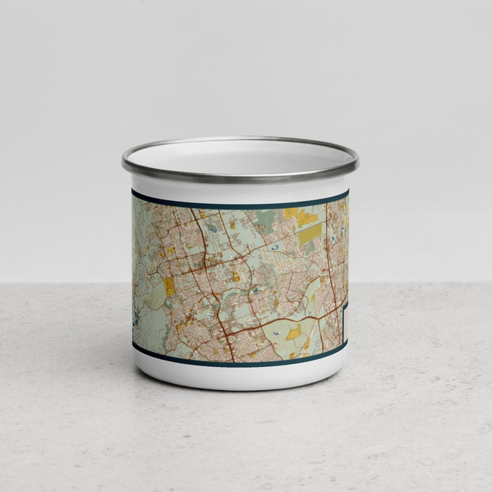 Front View Custom Cedar Park Texas Map Enamel Mug in Woodblock