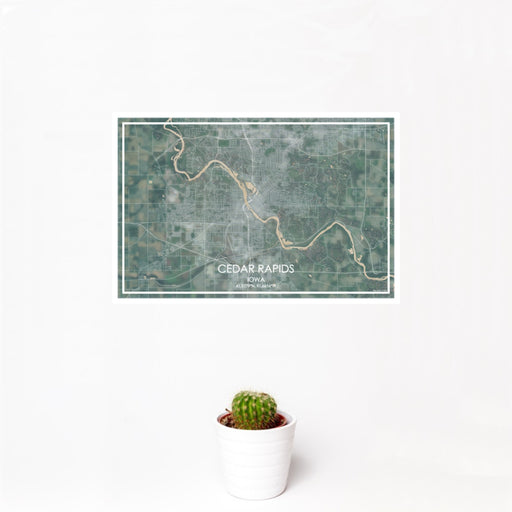 12x18 Cedar Rapids Iowa Map Print Landscape Orientation in Afternoon Style With Small Cactus Plant in White Planter