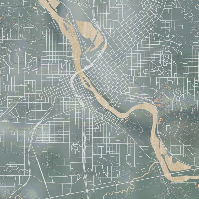 Cedar Rapids Iowa Map Print in Afternoon Style Zoomed In Close Up Showing Details