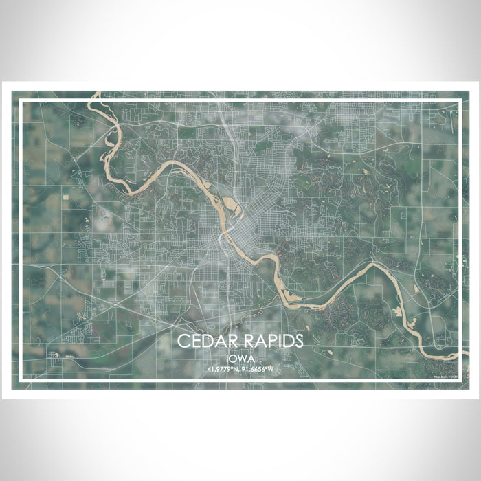 Cedar Rapids Iowa Map Print Landscape Orientation in Afternoon Style With Shaded Background