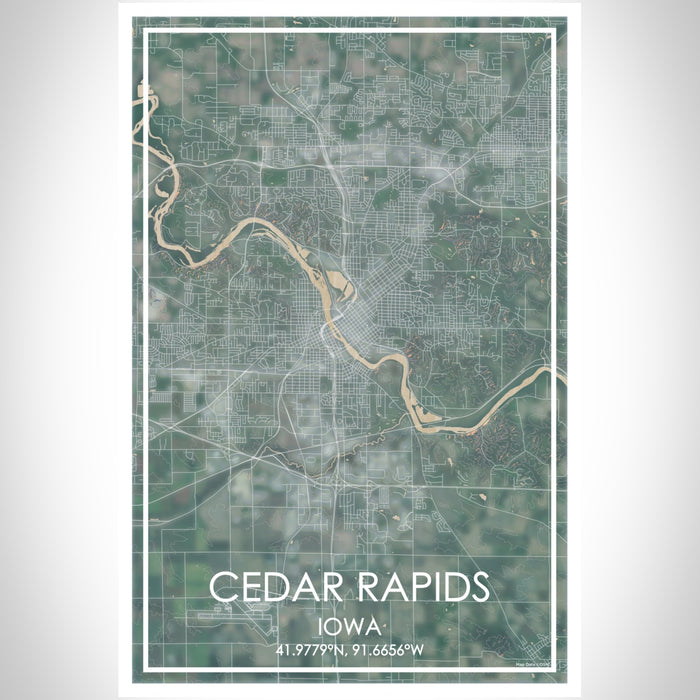 Cedar Rapids Iowa Map Print Portrait Orientation in Afternoon Style With Shaded Background