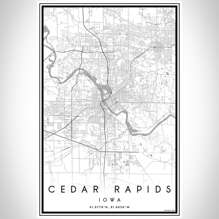 Cedar Rapids Iowa Map Print Portrait Orientation in Classic Style With Shaded Background