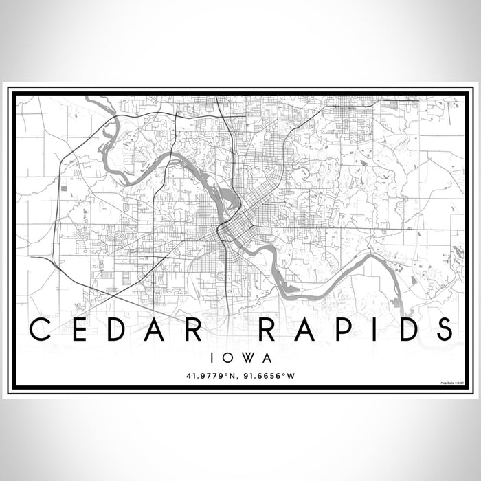 Cedar Rapids Iowa Map Print Landscape Orientation in Classic Style With Shaded Background