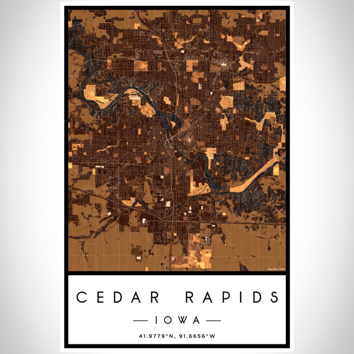 Cedar Rapids Iowa Map Print Portrait Orientation in Ember Style With Shaded Background