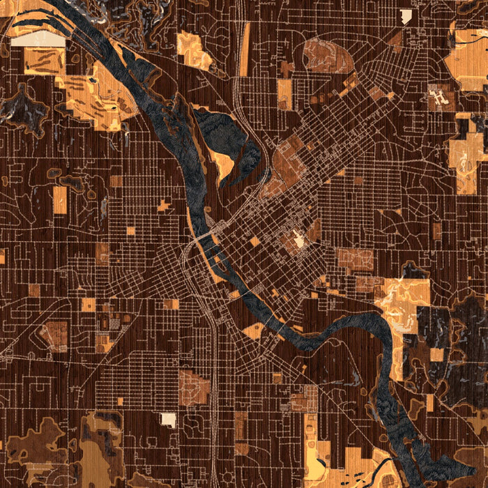 Cedar Rapids Iowa Map Print in Ember Style Zoomed In Close Up Showing Details