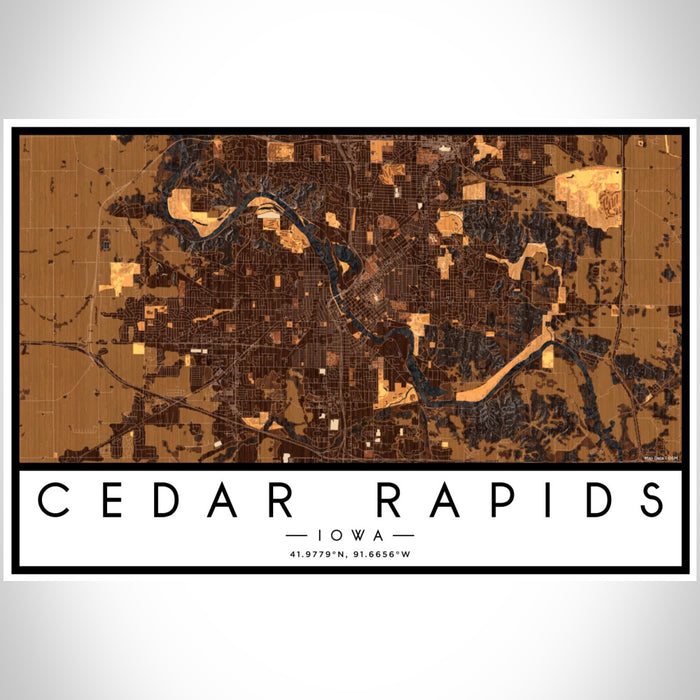 Cedar Rapids Iowa Map Print Landscape Orientation in Ember Style With Shaded Background