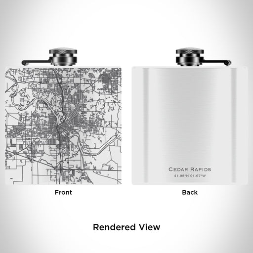 Rendered View of Cedar Rapids Iowa Map Engraving on 6oz Stainless Steel Flask in White