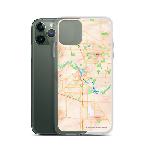 Custom Cedar Rapids Iowa Map Phone Case in Watercolor on Table with Laptop and Plant
