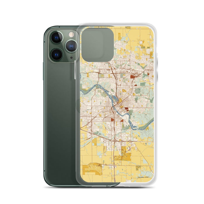 Custom Cedar Rapids Iowa Map Phone Case in Woodblock on Table with Laptop and Plant