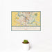 12x18 Cedar Rapids Iowa Map Print Landscape Orientation in Woodblock Style With Small Cactus Plant in White Planter