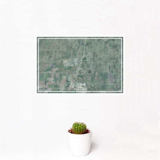 12x18 Celina Texas Map Print Landscape Orientation in Afternoon Style With Small Cactus Plant in White Planter