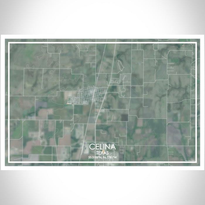 Celina Texas Map Print Landscape Orientation in Afternoon Style With Shaded Background