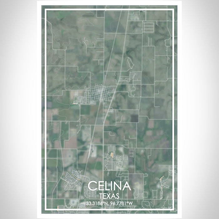 Celina Texas Map Print Portrait Orientation in Afternoon Style With Shaded Background