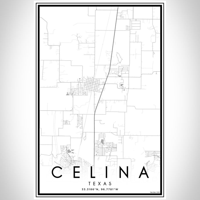 Celina Texas Map Print Portrait Orientation in Classic Style With Shaded Background