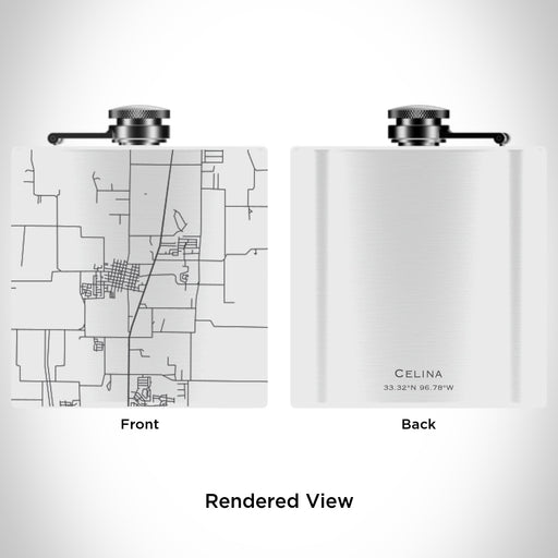 Rendered View of Celina Texas Map Engraving on 6oz Stainless Steel Flask in White