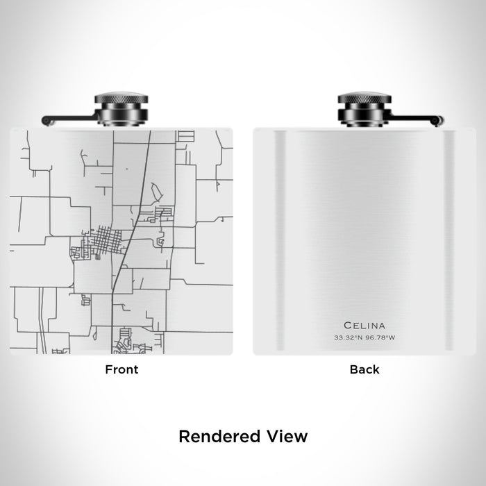 Rendered View of Celina Texas Map Engraving on 6oz Stainless Steel Flask in White