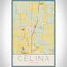 Celina Texas Map Print Portrait Orientation in Woodblock Style With Shaded Background