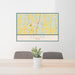 24x36 Celina Texas Map Print Landscape Orientation in Woodblock Style Behind 2 Chairs Table and Potted Plant