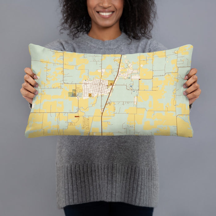 Person holding 20x12 Custom Celina Texas Map Throw Pillow in Woodblock