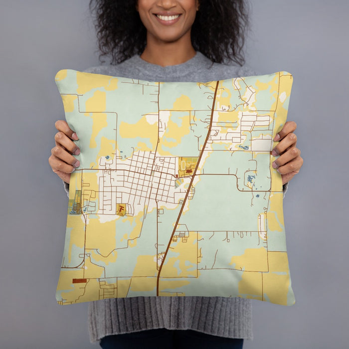 Person holding 18x18 Custom Celina Texas Map Throw Pillow in Woodblock