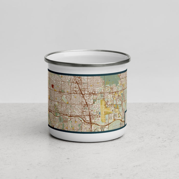 Front View Custom Centennial Colorado Map Enamel Mug in Woodblock