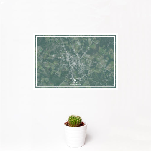 12x18 Center Texas Map Print Landscape Orientation in Afternoon Style With Small Cactus Plant in White Planter