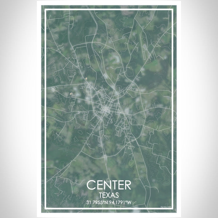Center Texas Map Print Portrait Orientation in Afternoon Style With Shaded Background