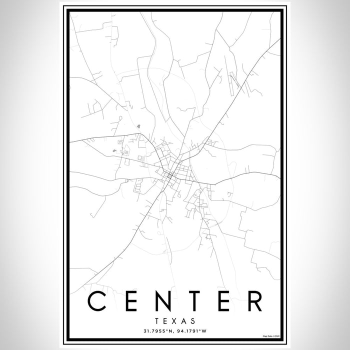 Center Texas Map Print Portrait Orientation in Classic Style With Shaded Background