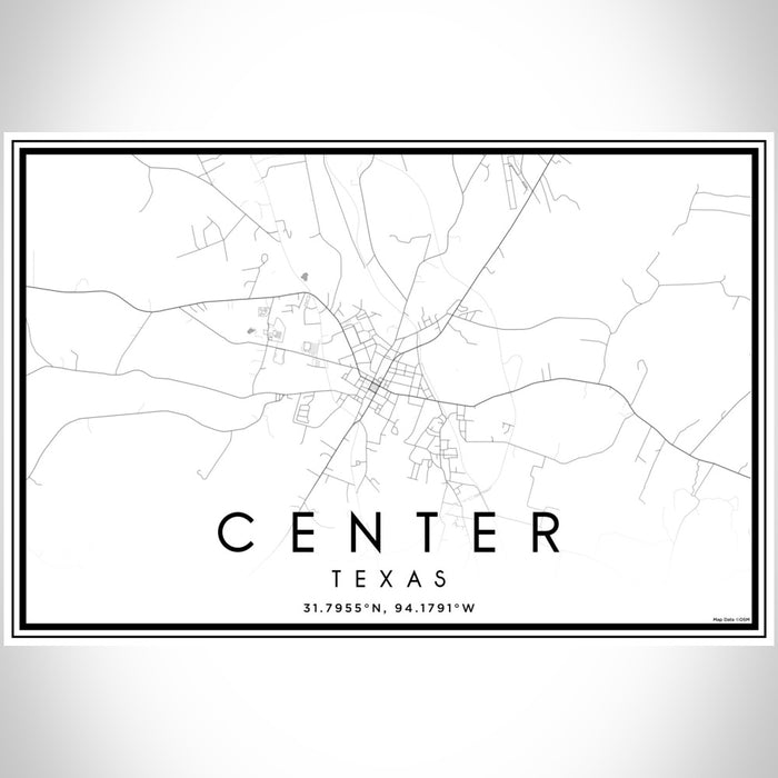 Center Texas Map Print Landscape Orientation in Classic Style With Shaded Background