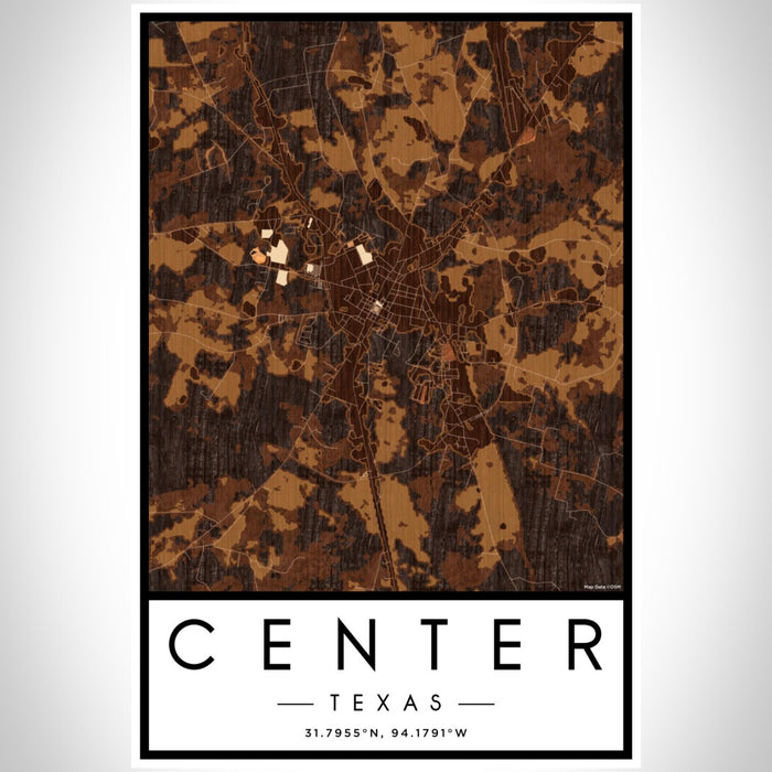 Center Texas Map Print Portrait Orientation in Ember Style With Shaded Background