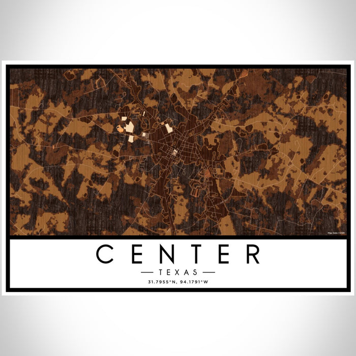 Center Texas Map Print Landscape Orientation in Ember Style With Shaded Background