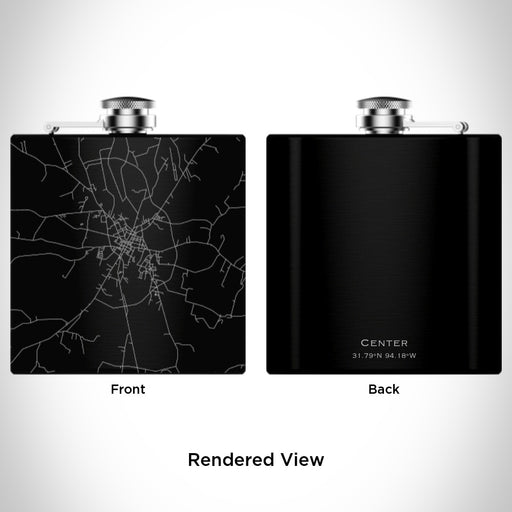 Rendered View of Center Texas Map Engraving on 6oz Stainless Steel Flask in Black