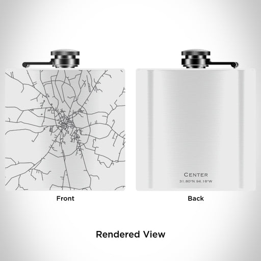 Rendered View of Center Texas Map Engraving on 6oz Stainless Steel Flask in White