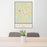 24x36 Center Texas Map Print Portrait Orientation in Woodblock Style Behind 2 Chairs Table and Potted Plant