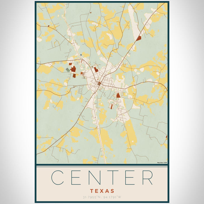 Center Texas Map Print Portrait Orientation in Woodblock Style With Shaded Background