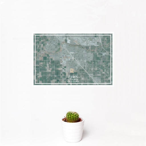 12x18 Ceres California Map Print Landscape Orientation in Afternoon Style With Small Cactus Plant in White Planter