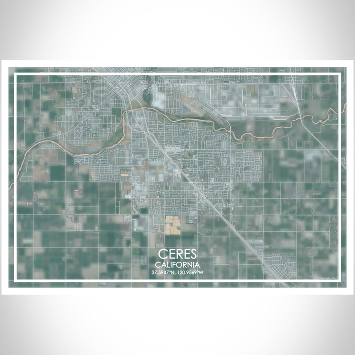Ceres California Map Print Landscape Orientation in Afternoon Style With Shaded Background