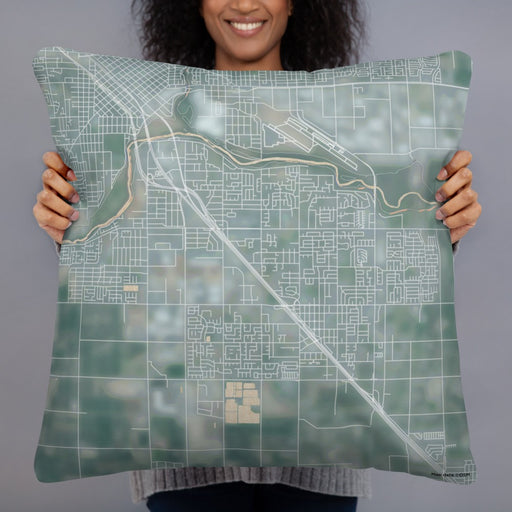 Person holding 22x22 Custom Ceres California Map Throw Pillow in Afternoon