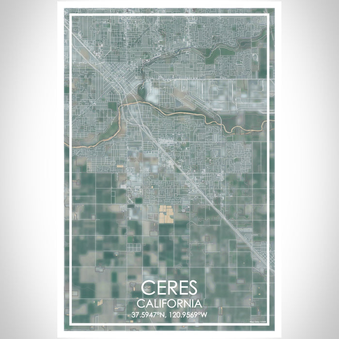 Ceres California Map Print Portrait Orientation in Afternoon Style With Shaded Background